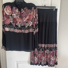 Vintage Carole Little For Saint-Tropez West 2pc Set Black Maxi Skirt Blouse 10
