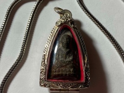 Vintage Buddha Amulet in Fancy Metal Case with 26'' No-Tarnish Necklace