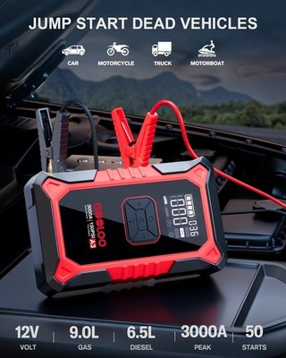 GOOLOO A3 Jump Starter Air Compressor 3000A 12V Car Booster 9.0L 6.5L Tyre Pump