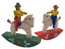 Vintage Wooden Rocking Horse Christmas Holiday Tree Ornaments Removable Riders