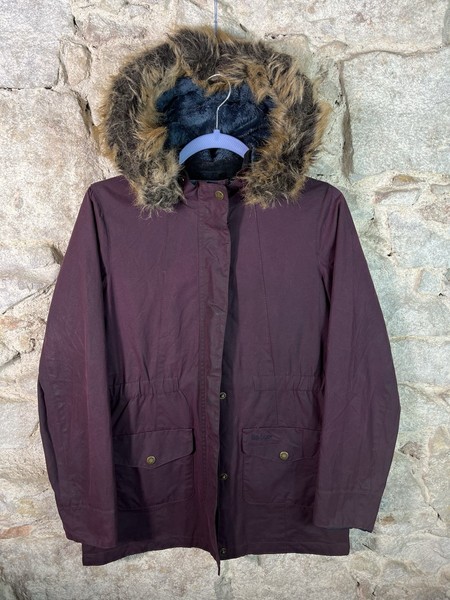 Barbour Turn Wax Jacket Plum XS Hooded Wax Cotton Faux Fur