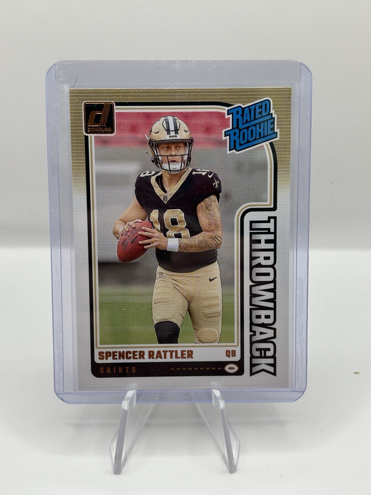 Spencer Rattler 2024 Donruss Rated Rookie Throwback #40-New Orleans Saints 