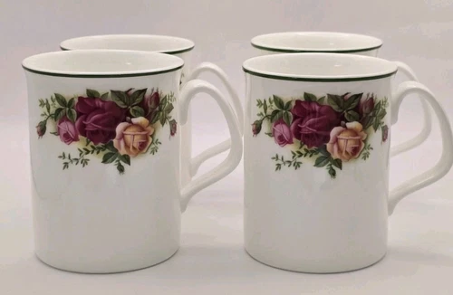 Royal Albert Old Country Roses Coffee Cups Set of 4 Green Rim