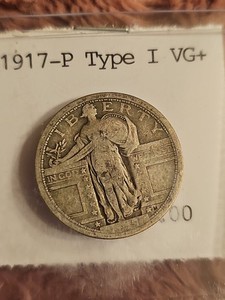 1917-P Standing Liberty Quarter Type 1 VG+ Better Date 90% Silver Key First Year