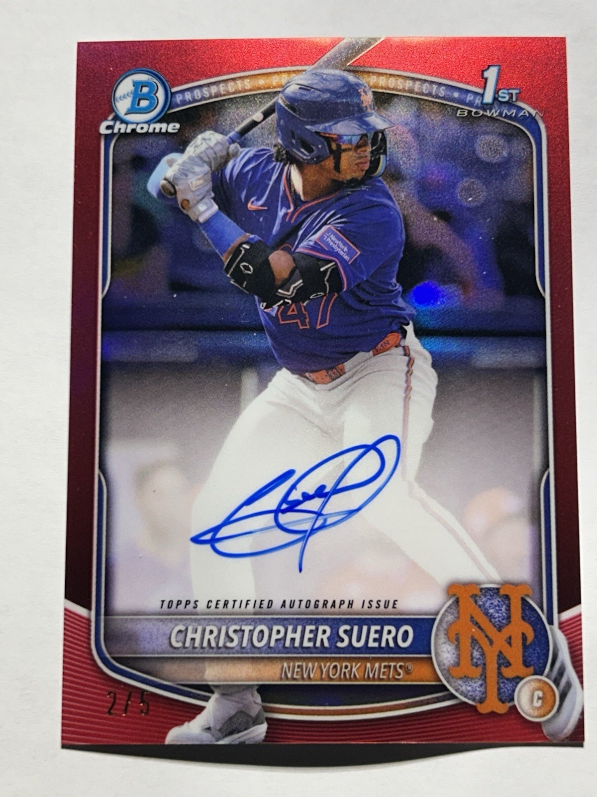 2025 Bowman Chrome Christopher Suero 1st Prospect Auto True Red Refractor #/5
