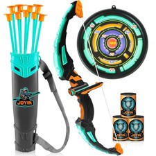 Kids Bow and Arrow Set - LED Light Up Archery Toy with 9 Suction Cup Arrows, Tar