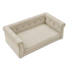 Modern Elegant Rectangle Pet Bed, Durable Elevated Dog Sofa, Beige Foam 40' 23' 