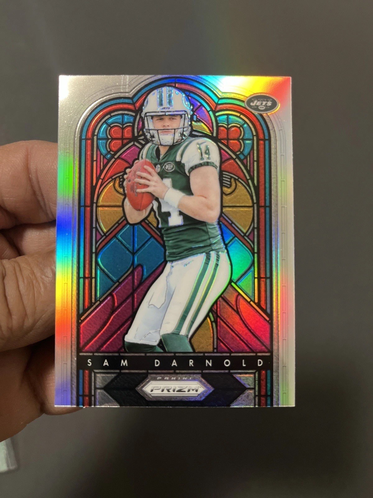 Sam Darnold 2018 Panini Prizm Stained Glass Silver Holo Prizm RC #SG-9.
