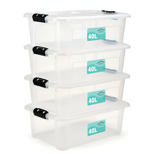 4X Plastic Storage Boxes Home Office Heavy Duty Clip Lock Lid Box Multi-Purpose