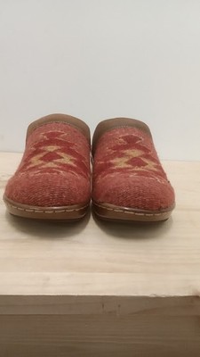 NIB Brown/Rust Leather Fabric Womens Born Slip On Bandy Mules Size 8