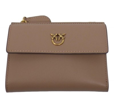 Pinko Women's Compact Wallet Vitello Seta 103612 D01Q Dark Beige