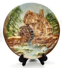 Vintage 11" Chalkware 3 Dimensional Wall Hanging Plate Water Mill MCM