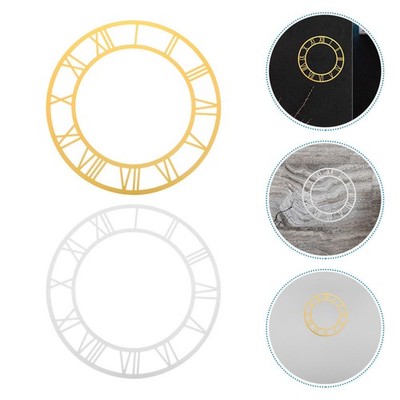 2Pcs Stylish Roman Numeral Acrylic Mirror Wall Clock Face Decal Sticker