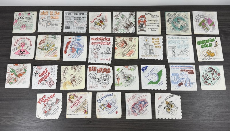 Mixed Lot of 34 Vintage Cocktail Napkins Jokes Funny Humor Novelty Napkins