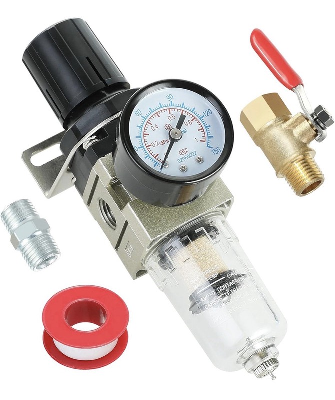 1/4 Inch Air Compressor Filter Regulator Combo, Water Oil Separator w/gauge
