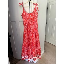 CK Bradley maxi dress floral tie shoulder red pink cotton small S