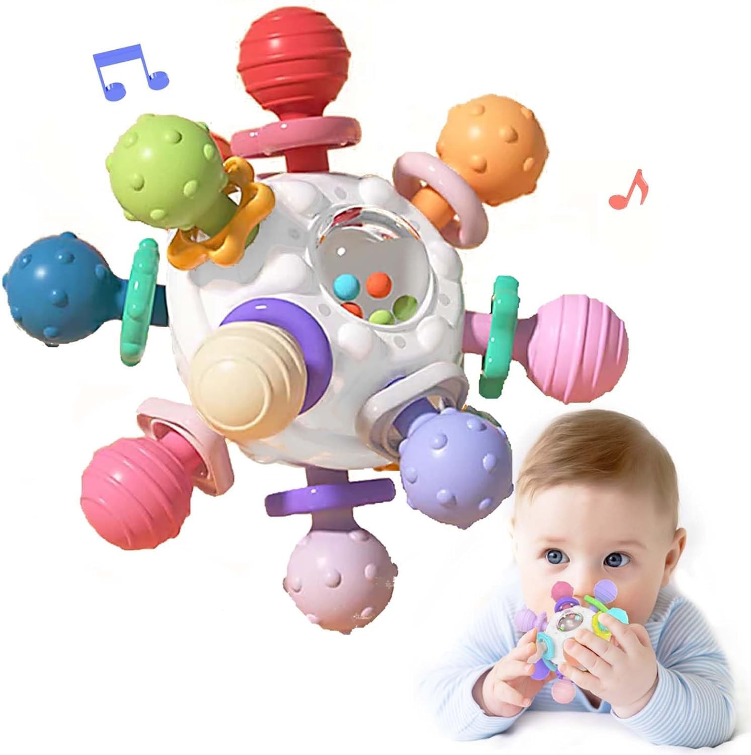 Sensory Teething Toys Teether for 3 Months Baby Grabbing Ball Baby Toy Silicone