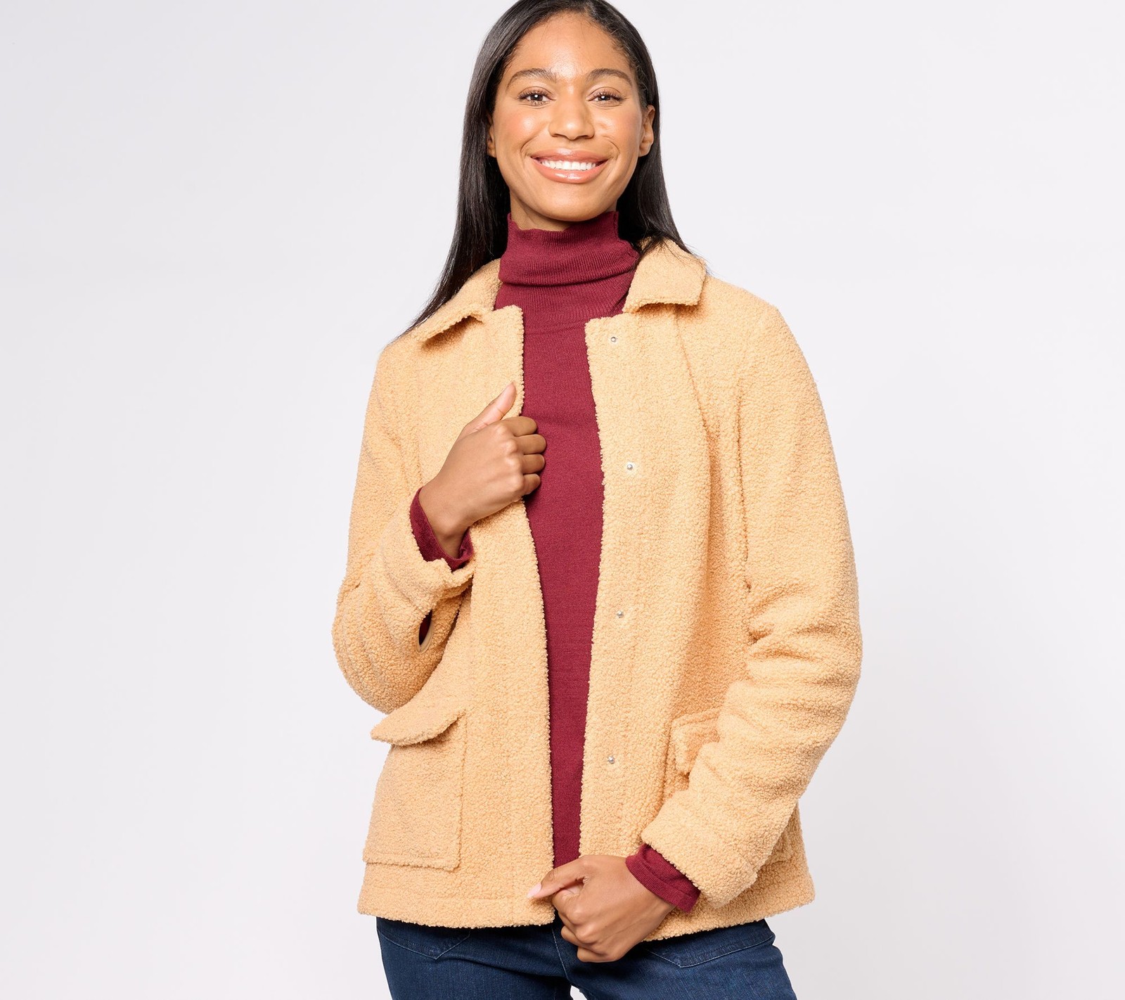 Susan Graver Women's Jacket Sz L Weekend Polar Fleece Snap Front Brown A618680