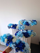Blue & White Artificial Wedding Flower Arrangements on Pedestal Columns Set of 4