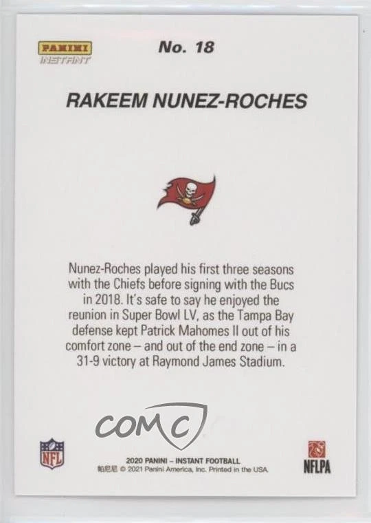 2020 Panini Instant NFL Rakeem Nunez-Roches #18 - Image 2 of 2