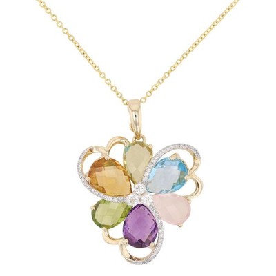 EFFY .15ctw Diamond and Multi-Gemstone Pendant 18.25'' Necklace 14k Yellow Gold