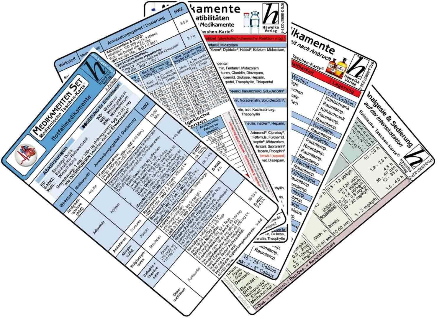 Medikamenten Karten-Set - Notfallmedikamente, Analgesie & Sedierung, Inkompatibi