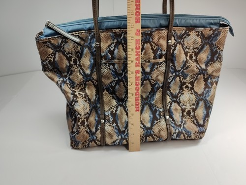 Tumi Large Nylon Tote Bag w/ Leather Trim Snake Skin Print Handbag Purse - Picture 8 of 14