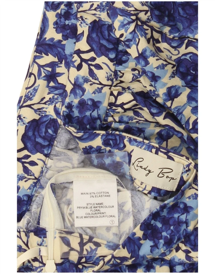Falda plisada para mujer Lindy Bop W30 mediana azul floral algodón BI29 Foto 3 de 3