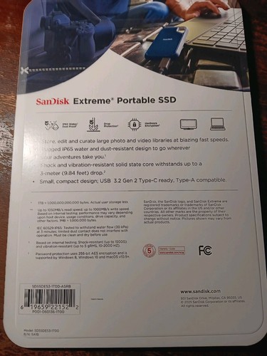 SanDisk 1TB Portable External SSD 2.5'' Flash Storage Drive - Picture 2 of 2
