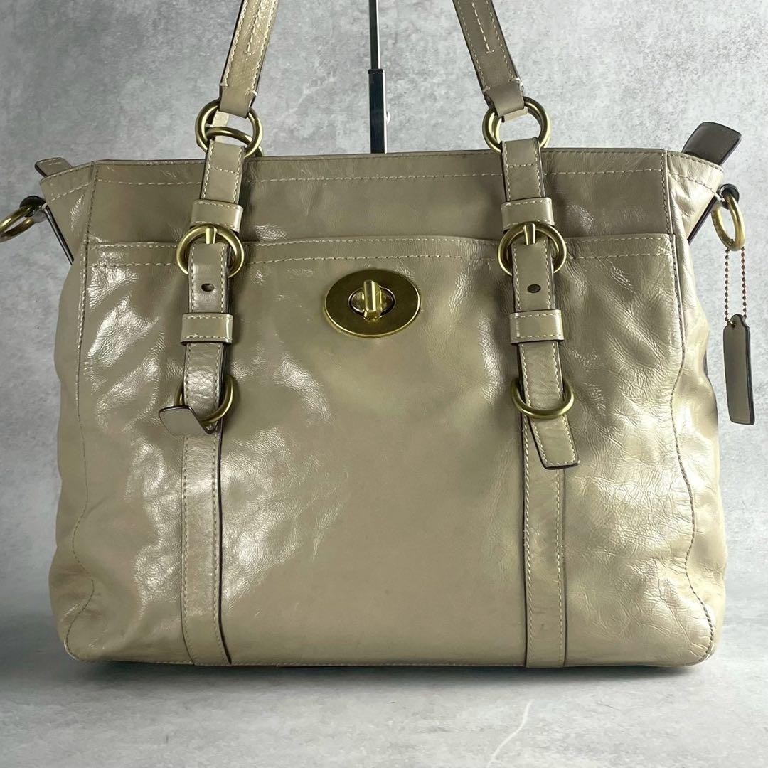 COACH 2-Way Tote Shoulder Bag Leather Turn Lock Japan A-251215-1 thumbnail 12