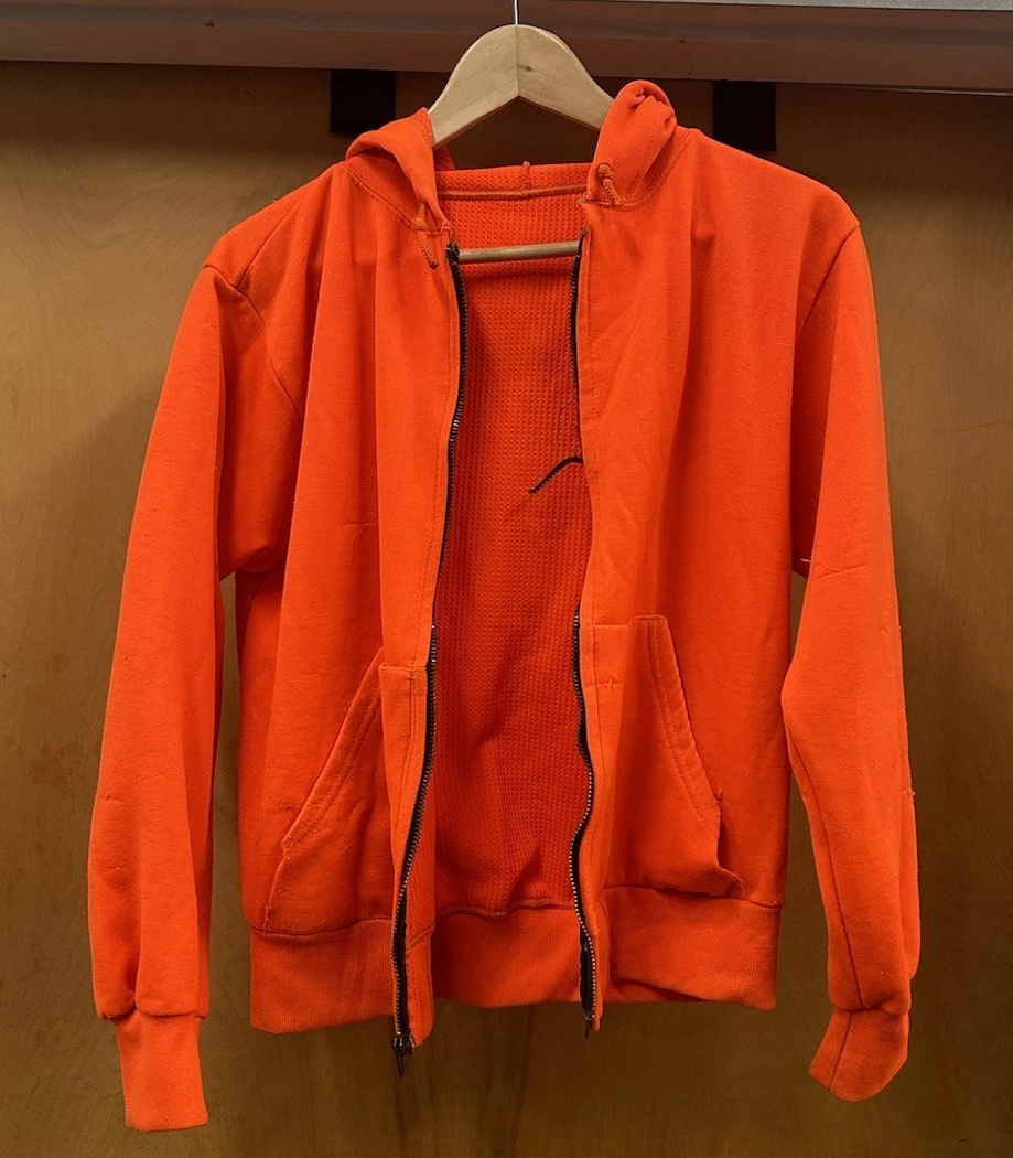 True Vintage 1960s Orange Thermal Lined Zip Up Hoodie Sweatshirt Medium AS IS