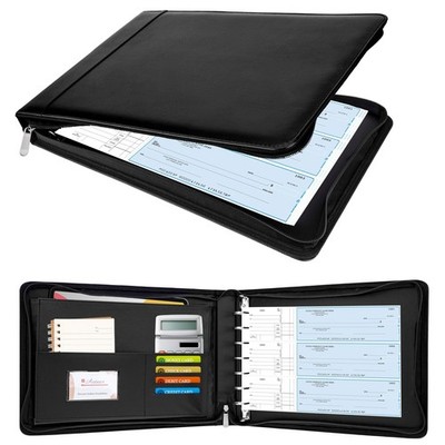 Zippered 7 Ring Business Checkbook Binder Portfolio for 3-on-a-Page Business