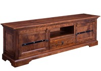 Ausgefallenes Kolonialstil Tv Board Lang Lowboard Akazie Holz Dunkel Massiv