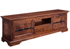 ausgefallenes Kolonialstil TV Board lang Lowboard Akazie Holz dunkel massiv