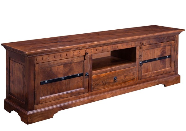 Ausgefallenes Kolonialstil Tv Board Lang Lowboard Akazie Holz Dunkel Massiv-image