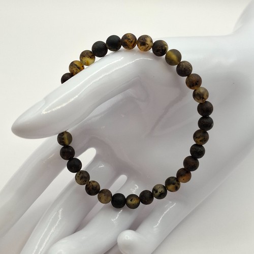 VINTAGE BALTIC AMBER STONE ROUND BEADS LAVA STRETCH BRACELET - Picture 4 of 7