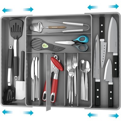 Simple Houseware Expandable Kitchen Drawer Flatware Organizer, Gray