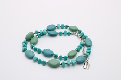 Chaps Ralph Lauren Turquoise Bead Oval & Chip 11mm Silver Tone Chain Necklace