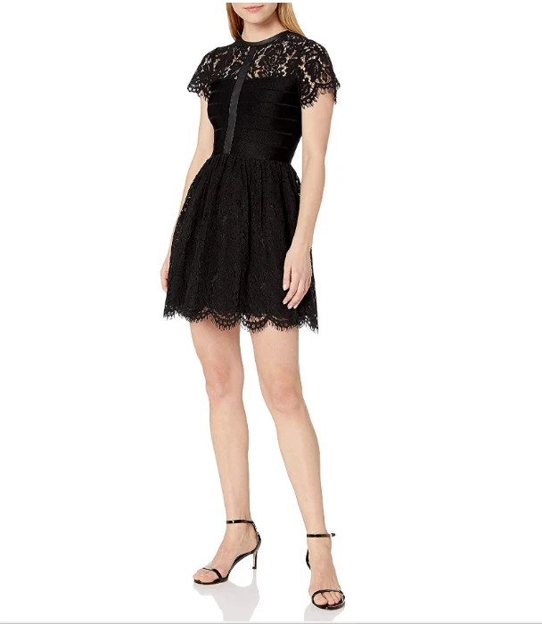 French Connection Women s Shana Spotlight Lace Tulle Short Sleeve