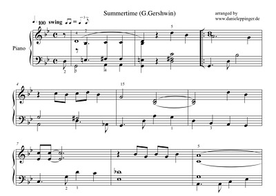 Summertime George Gershwin Klavier Noten PDF, piano sheet music pdf