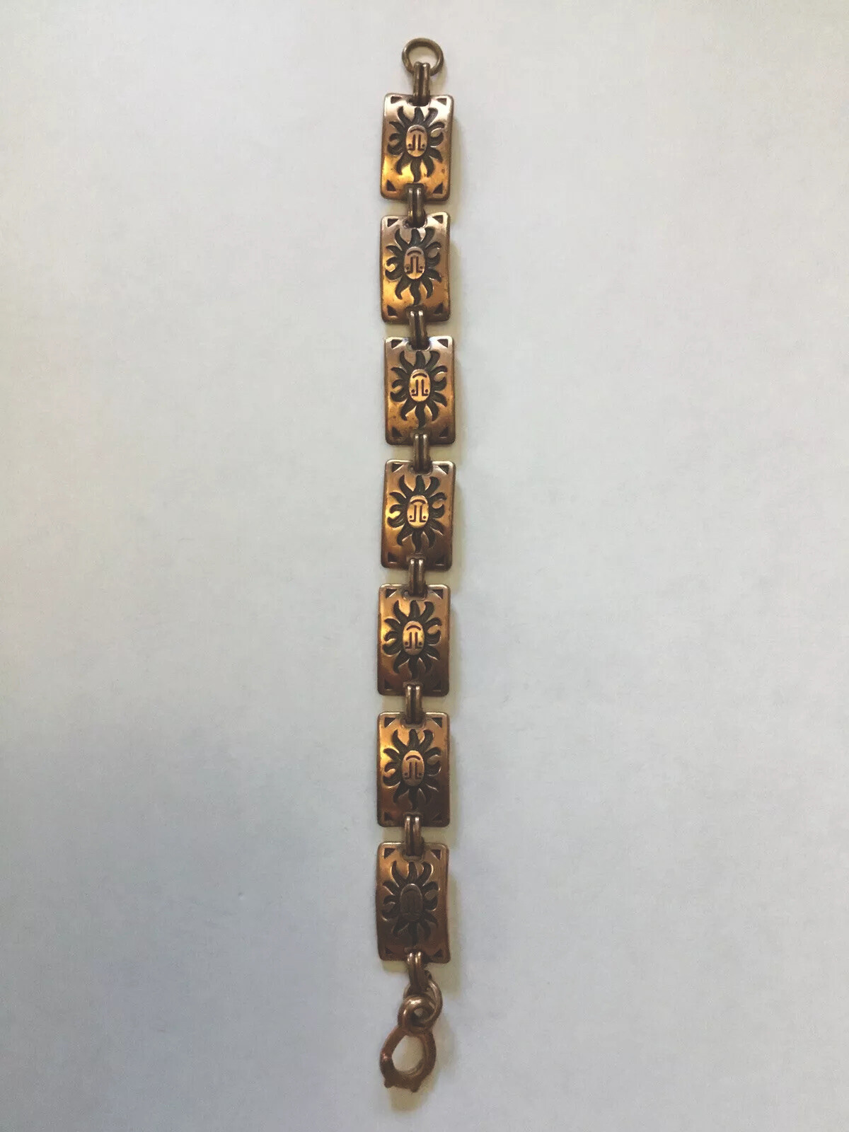 Solid Copper Bracelet Rectangle Happy Sun Face Li… - image 5