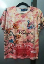 Artacapea Sequined Peach Pink Floral Tshirt Size M Cotton Y2K 90s Artsy Top Glam