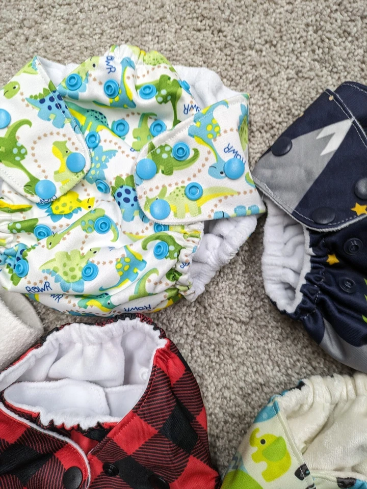 Handmade Cloth Diapers Snap 4 Pack 10 Insert Cotton Bamboo Boy Print One Size - Image 4 of 4