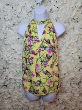 Cynthia Rowley Women's Size Small Yellow Floral Print Sleevless Halter Top
