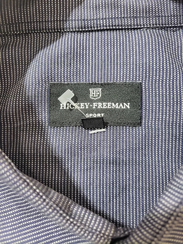 Hickey Freeman Sport Azul Blanco Rayas Abotonadas Manga Larga Para Hombre Talla XL Foto 3 de 4