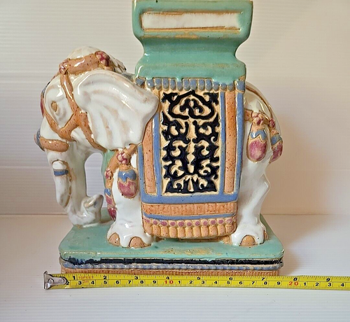 Beautiful Antique Chinese Elephant Clay Pottery Statue Plant Stand Handpainted. - Picture 13 of 16