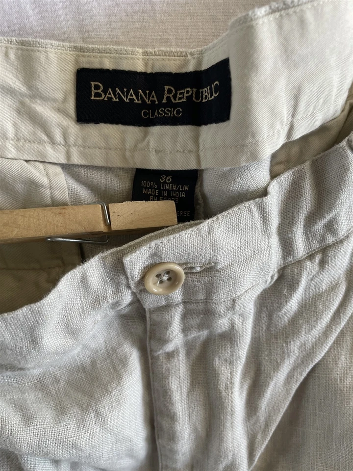 Shorts masculino clássico vintage banana Republic 36x7,5" cáqui 100% linho plissado - Imagem 3 de 4