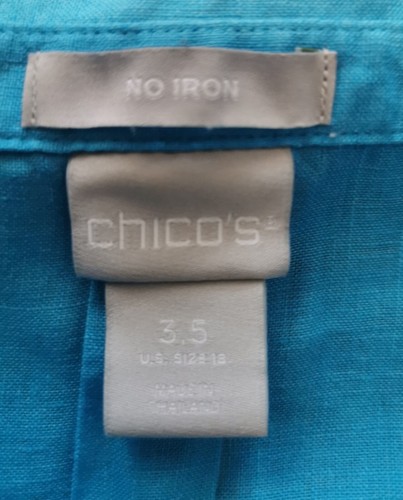 Chico's Shirt Size 3.5 US 18 Blue Linen Non-Iron Button Up Roll Tab Sleeve 0255 - Picture 4 of 6