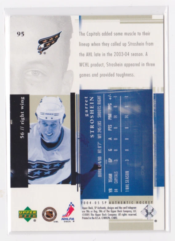 2004-05 UD SP AUTHENTIC FUTURE WATCH INSERT GARRET STROSHEIN #95 CAPITALS - Image 2 of 2