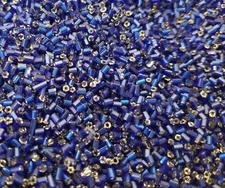 4oz ~10,000 pcs Blue Hexagonal 2-Cut Glass Size 10/0 #1 Bugle Seed Beads 2mm